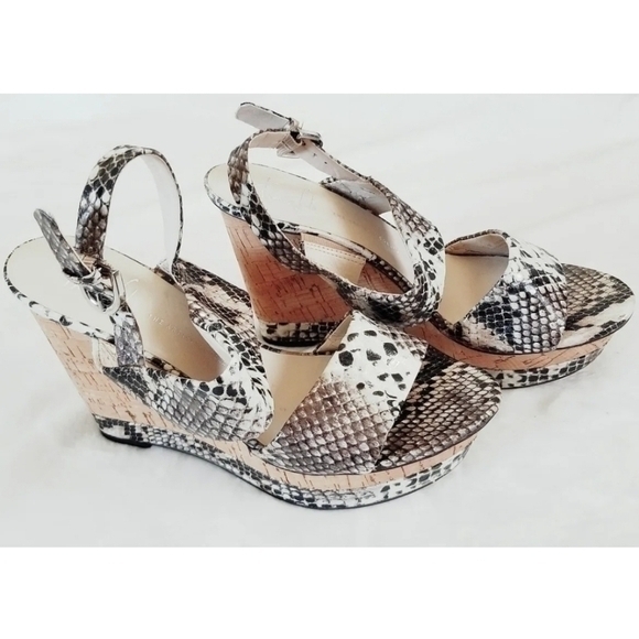 BOSTON PROPER FRANCO SARTO PYTHON WEDGE SANDALS SZ 9.5 - Picture 7 of 10